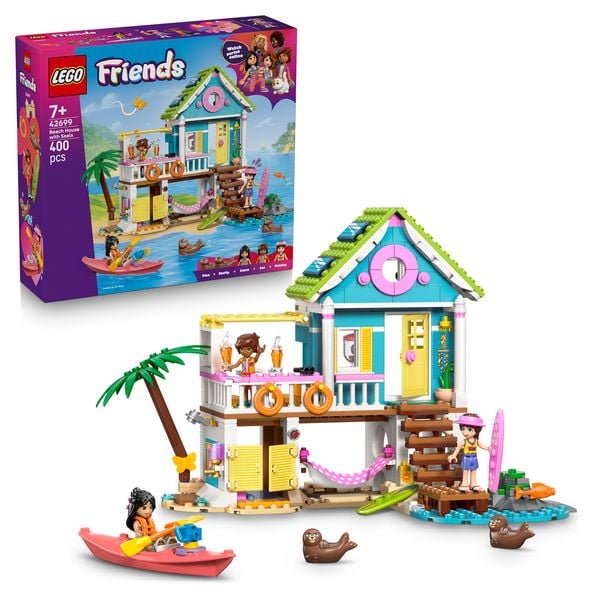 LEGO Friends 42699 Strandhaus mit Robben, Spielset mit 3 Mini Puppen
