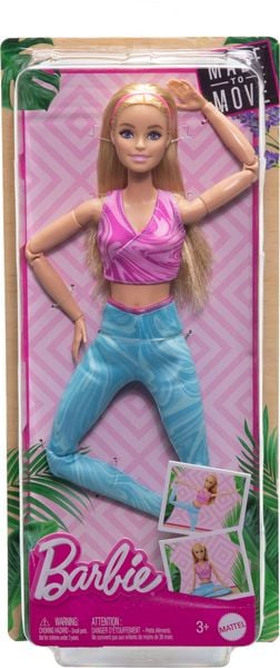 Barbie Made-to-Move-Modepuppe, blond mit abnehmbarem Sportoberteil und Hose, 22 bewegliche „Gelenke“