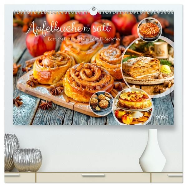Apfelkuchen satt - Köstliche Kunstwerke aus dem KI-Backofen (hochwertiger Premium Wandkalender 2026 DIN A2 quer), Kunstdruck in Hochglanz