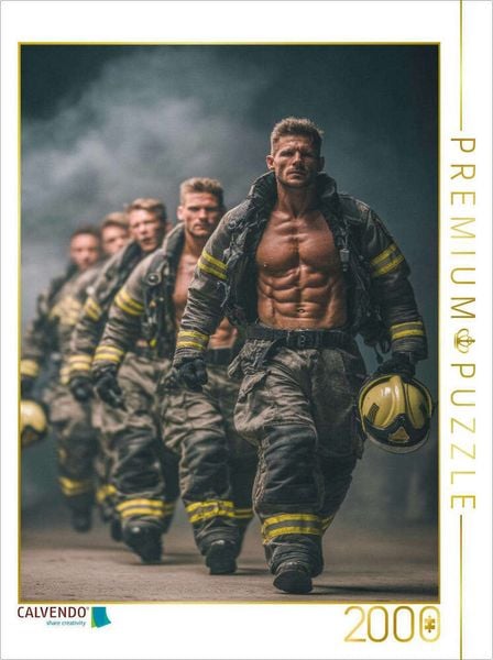 CALVENDO Puzzle Heißer Einsatz - durchtrainierte Feuerwehrmänner mit nacktem Oberkörper | 2000 Teile Lege-Größe 90x67cm Foto-Puzzle für glückliche Stu