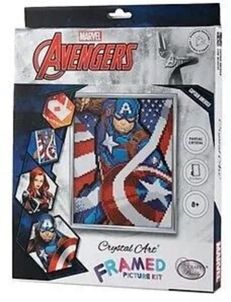Craft Buddy CAM-MCU930 - Crystal Art Framed Picture Kit, Marvel Captain America, 21x25 cm, Diamond Painting, Bilderrahmen-Set