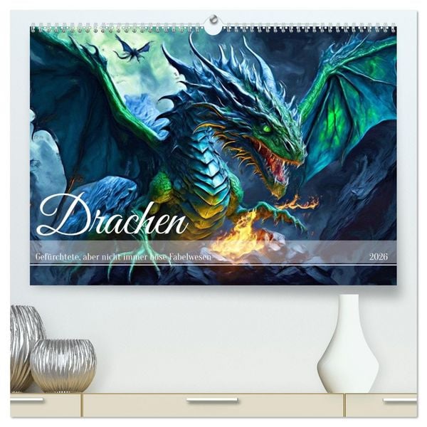 Drachen - Gefürchtete, aber nicht immer böse Fabelwesen (hochwertiger Premium Wandkalender 2026 DIN A2 quer), Kunstdruck in Hochglanz