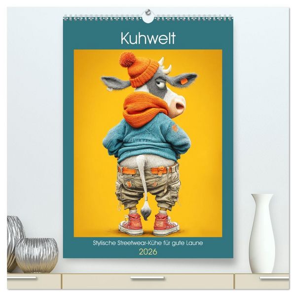 Kuhwelt. Stylische Streetwear-Kühe für gute Laune (hochwertiger Premium Wandkalender 2026 DIN A2 hoch), Kunstdruck in Hochglanz