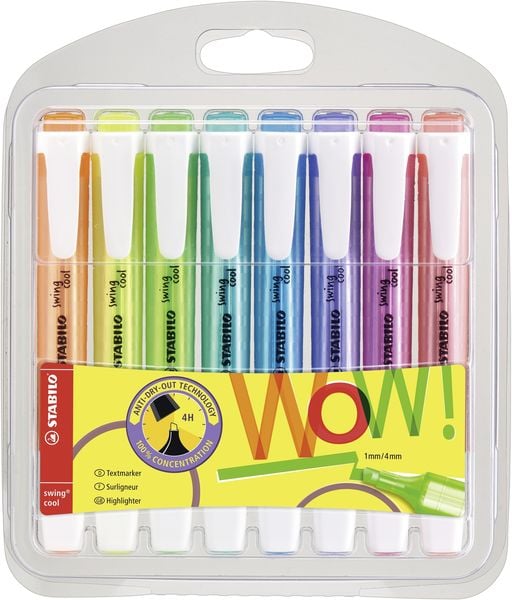 STABILO Textmarker - swing cool - 8er Pack - mit 8 verschiedenen Farben