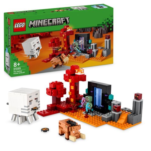 LEGO Minecraft 21255 Hinterhalt am Netherportal, Kinder Spielzeug ab 8