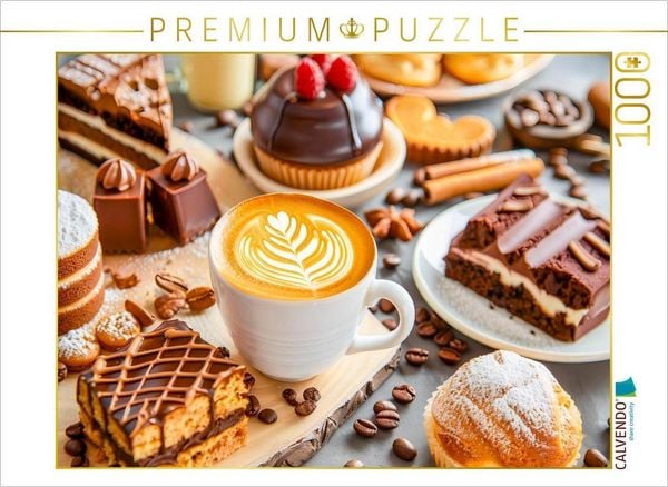 CALVENDO Puzzle Cappuccino mit Kuchen und Schokoladengebäck | 1000 Teile Lege-Größe 64x48cm Foto-Puzzle für glückliche Stunden