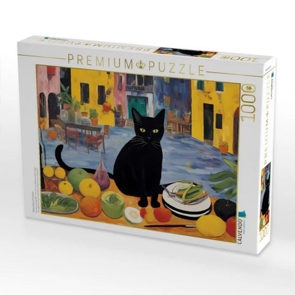 CALVENDO Puzzle Katze sitzt auf Esstisch | 1000 Teile Lege-Größe 64x48cm Foto-Puzzle für glückliche Stunden