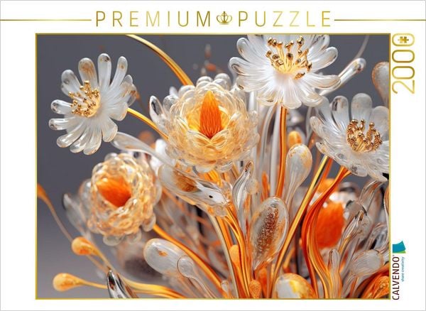 CALVENDO Puzzle Elegantes Blütengesteck wie aus Glas in orange und gold | 2000 Teile Lege-Größe 90x67cm Foto-Puzzle für glückliche Stunden