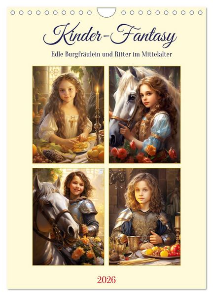 Kinder-Fantasy. Edle Burgfräulein und Ritter im Mittelalter (Wandkalender 2026 DIN A4 hoch), CALVENDO Monatskalender