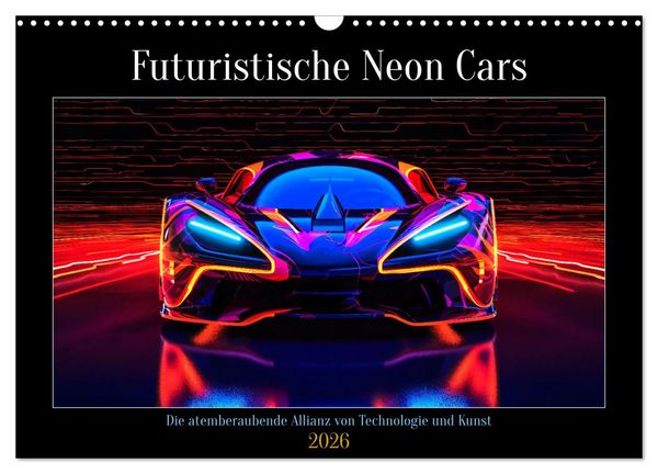 Futuristische Neon Cars (Wandkalender 2026 DIN A3 quer), CALVENDO Monatskalender