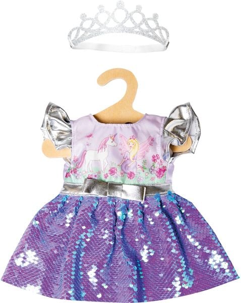 Puppen-Kleid Fee und Einhorn mit Wendepailletten und silberner Krone, Gr. 35-4