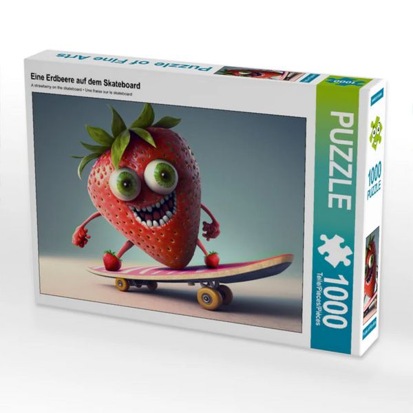 CALVENDO Puzzle Eine Erdbeere auf dem Skateboard | 1000 Teile Lege-Größe 64x48cm Foto-Puzzle für glückliche Stunden
