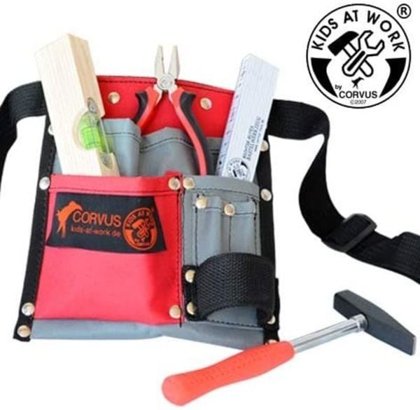 Corvus A600341 - Werkzeugset Textilgürtel enthält, Wasserwage, Holz, Kombizange, Meterstab, Hammer