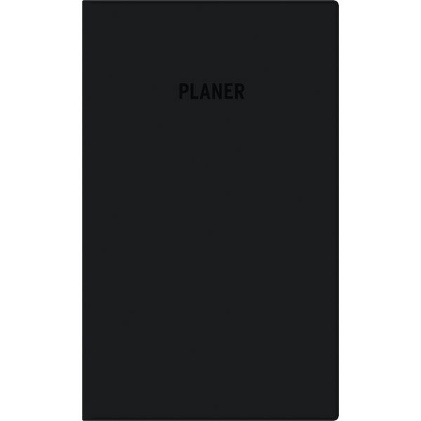 Taschenplaner Leporello PVC schwarz 2026 - Bürokalender 9,5x16 cm - 1 Monat auf 2 Seiten - separates Adressheft - faltbar - Notizheft - 510-1020