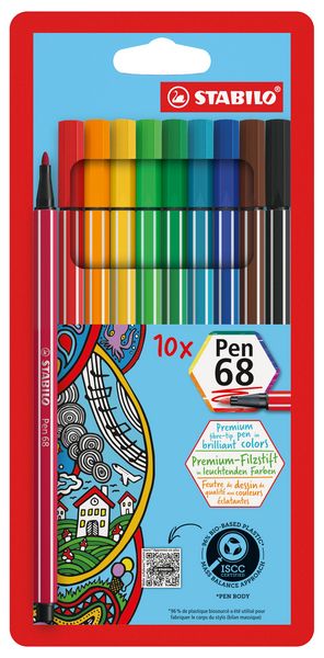 STABILO Premium-Filzstift - Pen 68 - 10er Pack - mit 10 verschiedenen Farben