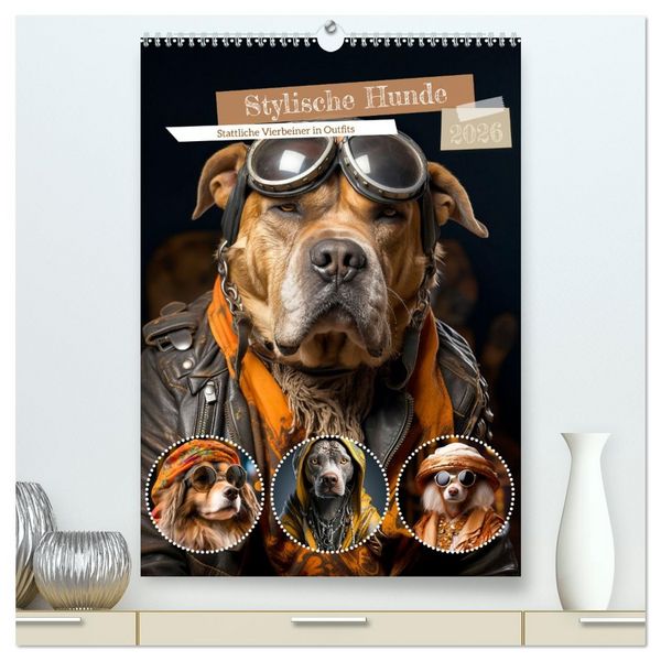 Stylische Hunde (hochwertiger Premium Wandkalender 2026 DIN A2 hoch), Kunstdruck in Hochglanz