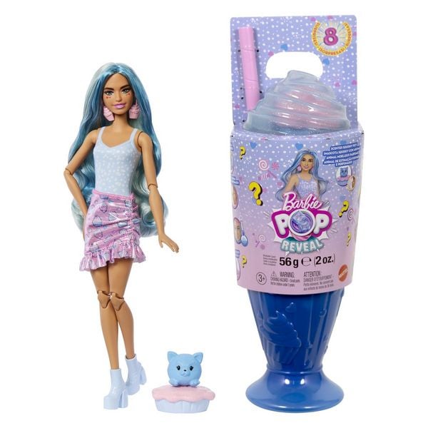 Barbie Pop Reveal Sweet Treat-Serie Set aus Puppe und Zubehör, Cool Cupcake Modepuppe und Haustier