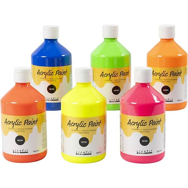 Creativ Company Colore Acrilico Neon, Neonfarben, 6x500 ml