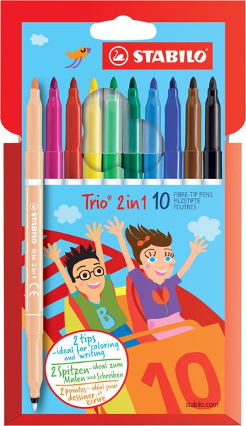 STABILO Filzstift und Fineliner in einem - Trio 2 in 1 - 10er Pack mit 10 verschiedenen Farben