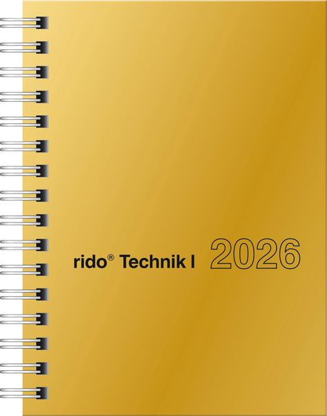 Rido/idé 7013121916 | Taschenkalender Mod. perfect/Technik I 2026 | A6, Karton, goldfarben