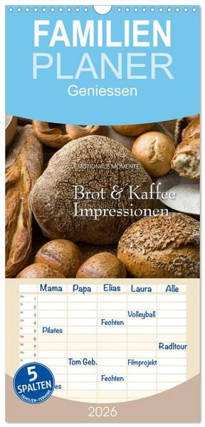 Familienplaner 2026 - Brot & Kaffee Impressionen 2026 mit 5 Spalten (Wandkalender, 21 x 45 cm) CALVENDO