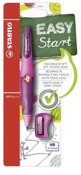 STABILO Ergonomischer Druck-Bleistift für Rechtshänder - EASYergo 3.15 in pink/lila - Einzelstift - inklusive 1 dicken Mine - Härtegrad HB & Spitzer