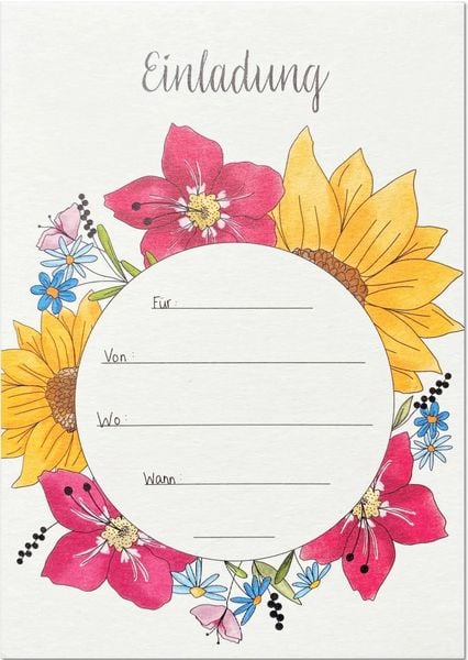 KEITCARDS Einladungskarte Blumen, Karte für Einladung, Geburtstag, Party, Jubiläum, 1 Stück