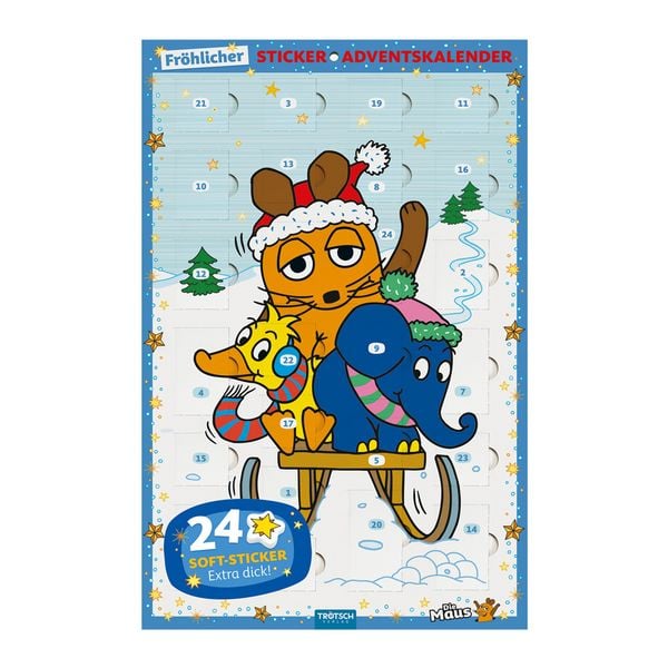 'TRÖTSCH - Sticker-Adventskalender ''Die Maus '' | Weihnachtskalender mit 24 niedlichen Soft-Stickernr Adventskalender | Ab 3 Jahren'