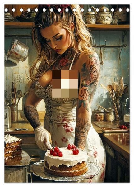 Tattoo Girls and Cakes (Desk Calendar 2026 DIN A5 portrait), CALVENDO 12 Month DeskCalendar