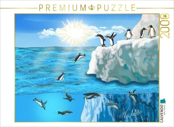 CALVENDO Puzzle Pinguin Sprung, ein Hüpfer ins kalte Nass | 2000 Teile Lege-Größe 90x67cm Foto-Puzzle für glückliche Stunden