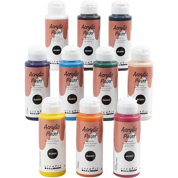 Creativ Company Acrylfarbe Glänzend, sortierte Farben, 10x120 ml