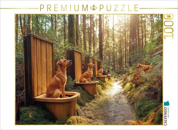 CALVENDO Puzzle Kackende Hunde im Wald - Das lustigste Toiletten-Puzzle der Welt | 1000 Teile Lege-Größe 64x48cm Foto-Puzzle für glückliche Stunden