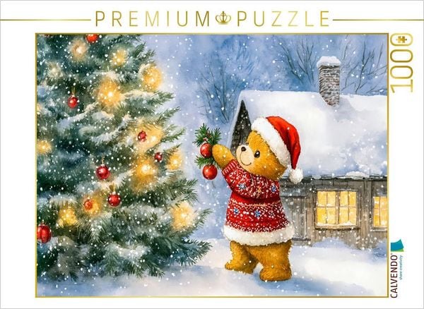 CALVENDO Puzzle Teddy schmückt den Weihnachtsbaum | 1000 Teile Lege-Größe 64x48cm Foto-Puzzle für glückliche Stunden