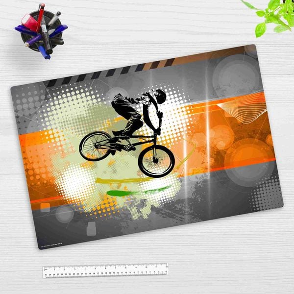 Cover-your-desk Schreibtischunterlage für Kinder und Erwachsene Mountainbike Orange, aus hochwertigem Vinyl , 60 x 40 cm