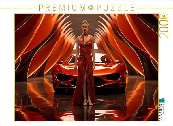 CALVENDO Puzzle Modernes Concept Design Auto in Rot mit junger Frau | 2000 Teile Lege-Größe 90x67cm Foto-Puzzle für glückliche Stunden
