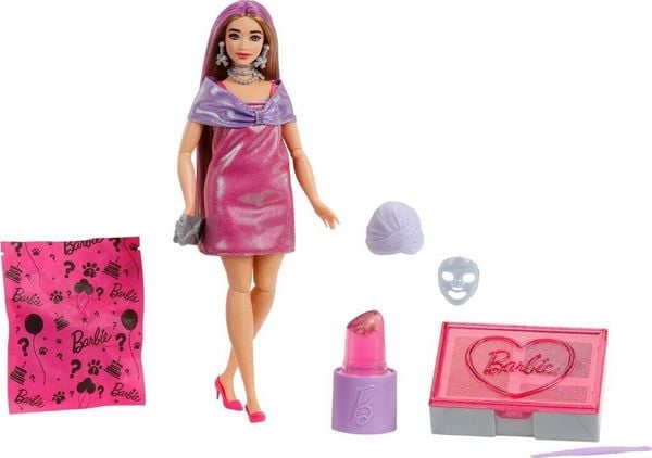 Barbie Party Unboxed Glam Party Serie pinke glitzernde Puppe und Accessoires mit 10 Überraschungen