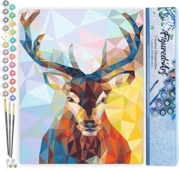 FiguredArt PN947 - Malen nach Zahlen, Modernes Rentier, Leinwand 40x50cm ohne Rahmen, Malset, Paint by Numbers