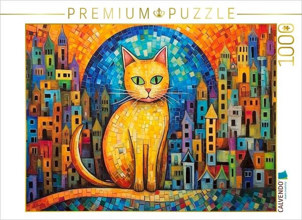 CALVENDO Puzzle Katze Im Stil von Friedensreich Hundertwasser | 1000 Teile Lege-Größe 64x48cm Foto-Puzzle für glückliche Stunden