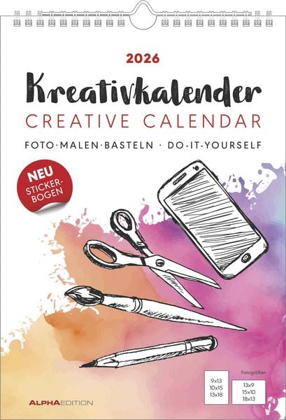 Kreativ-Kalender A4 weiß 2026 - 21 x 29,7 - Foto, Malen, Basteln - datiert - Kreativkalender - Foto-Kalender - Alpha Edition