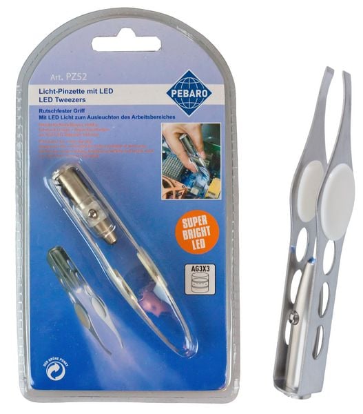 PEBARO PZ52 - Licht-Pinzette mit LED, 100mm, inkl. Batterien