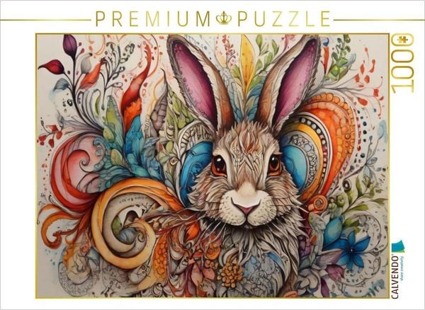 CALVENDO Puzzle Hase, zentangle, farbenfroh, bunt, Tier, Haustier, Fantasie, Kinderzimmer, Kinder, Deko, | 1000 Teile Lege-Größe 64x48cm Foto-Puzzle f