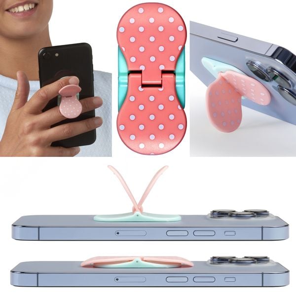 Zipgrips White Dots on Pink - 2 in 1 Handy-Griff & Aufsteller - Sicherer Griff - Halter für Smartphones - Perfekte Selfies - Ideal für Videos
