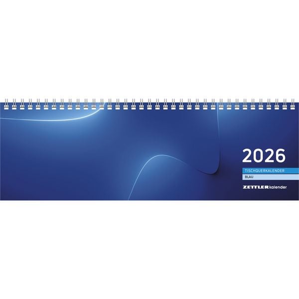 Tischquerkalender blau 2026 - 32x10,5 cm - 1 Woche auf 2 Seiten - Bürokalender mit Monatsübersichten - Stundeneinteilung 7 - 20 Uhr - 176-0015