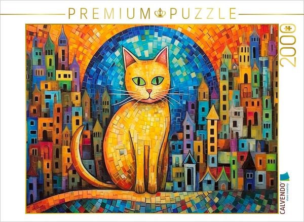 CALVENDO Puzzle Katze Im Stil von Friedensreich Hundertwasser | 2000 Teile Lege-Größe 90x67cm Foto-Puzzle für glückliche Stunden