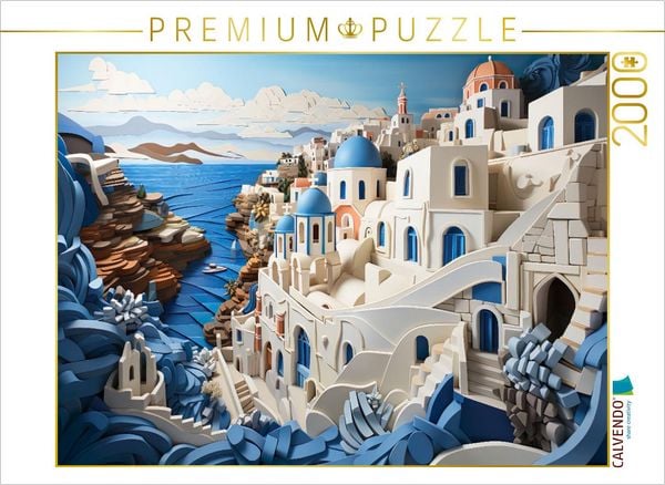 CALVENDO Puzzle Santorini in Papierschichtkunst | 2000 Teile Lege-Größe 90x67cm Foto-Puzzle für glückliche Stunden
