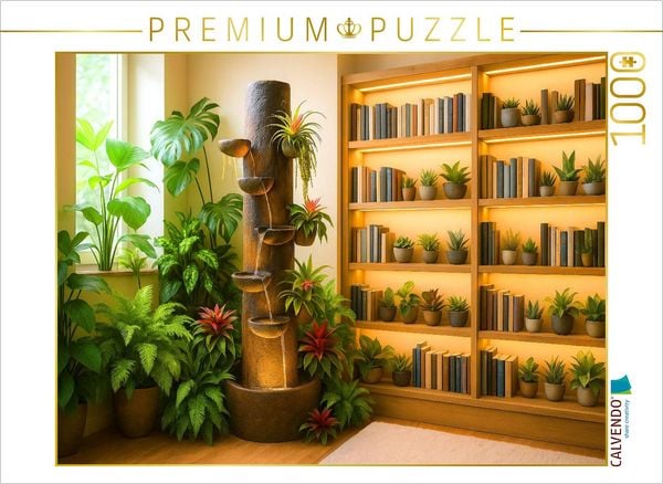 CALVENDO Puzzle Zimmerbrunnen mit Bromelien | 1000 Teile Lege-Größe 64x48cm Foto-Puzzle für glückliche Stunden