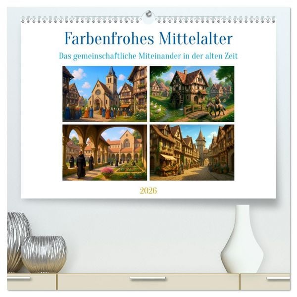Farbenfrohes Mittelalter (hochwertiger Premium Wandkalender 2026 DIN A2 quer), Kunstdruck in Hochglanz