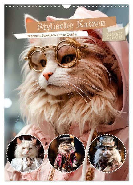 Stylische Katzen (Wandkalender 2026 DIN A3 hoch), CALVENDO Monatskalender