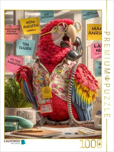 CALVENDO Puzzle Tierpuzzle mit Papagei im Büro - die Quasselstrippe unter den Kollegen sorgt für Gesprächsstoff | 1000 Teile Lege-Größe 64x48cm Foto-Puzzle für glückliche Stunden