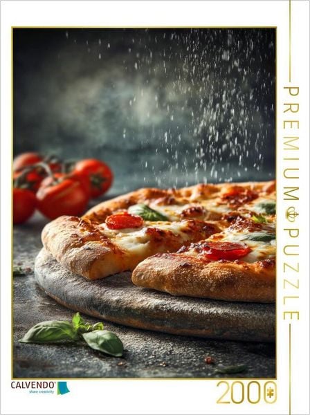 CALVENDO Puzzle Pizza, knuspriger Boden, Mozzarella & Basilikum | 2000 Teile Lege-Größe 90x67cm Foto-Puzzle für glückliche Stunden